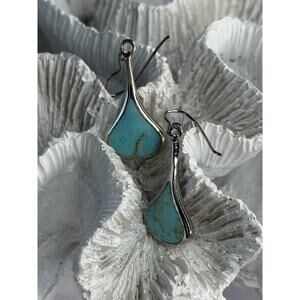 925 Sterling Silver Turquoise Earrings Length 1.40 inch
